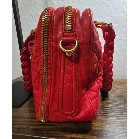 Cynthia Rowley Quilted Red Crossover Handbag With Braided Straps & Gold Hardware - Picture 5 of 15